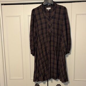Signature by Robbie Bee Brown Plaid Long Sleeve Dress